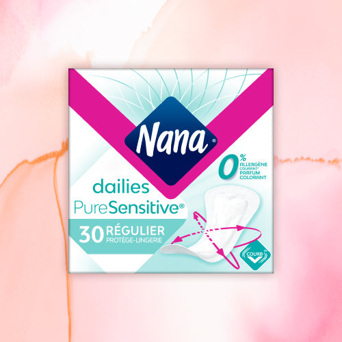 Paquet Freedom comprenant une boîte de protège-lingeries Nana Pure Sensitive et des culottes menstruelles Hipster Full Lace Light, offrant confort pour peaux sensibles.