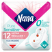 Paquet de Serviettes Nana PureSensitive™ Ultra Régulier Plus avec ailettes, logos visibles, incluant serviette blanche avec gouttes rouges, conçu pour peaux sensibles et sans allergènes.