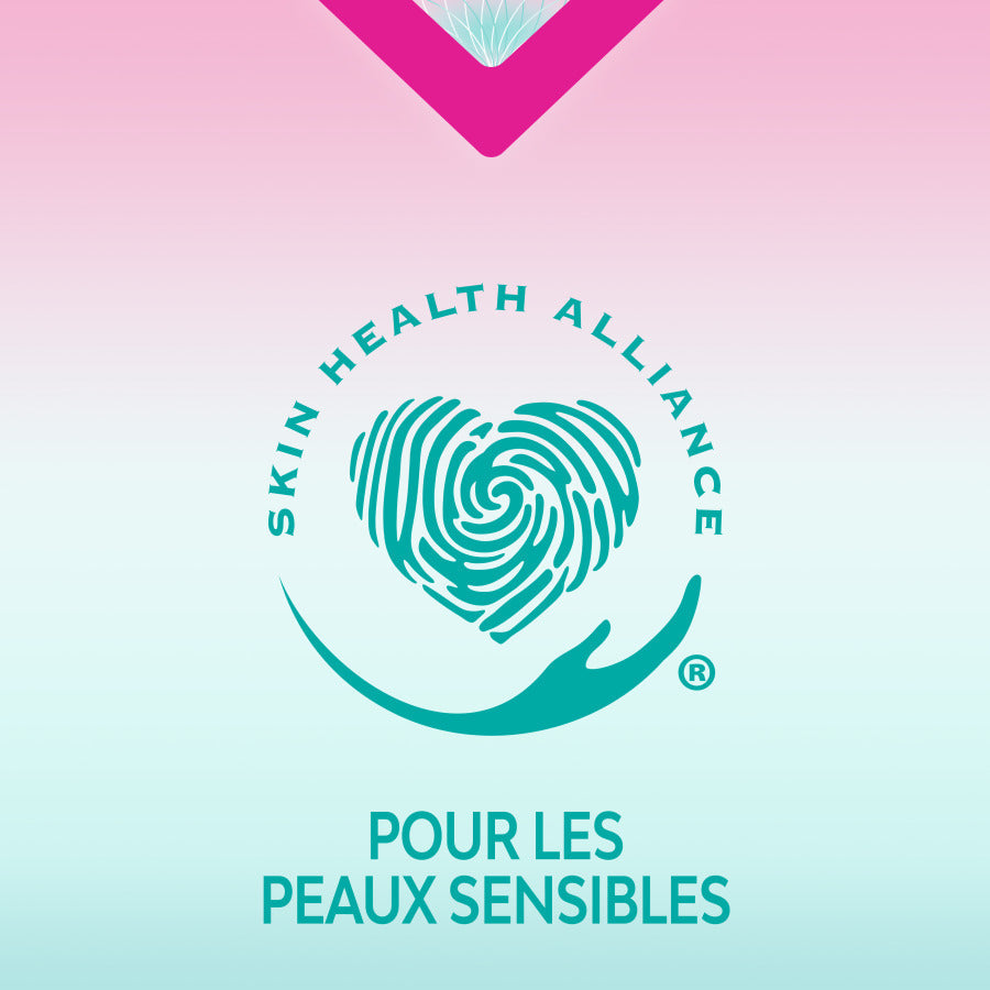 Logo de Protège-lingerie Nana PureSensitive™ Régulier avec un cœur et empreinte digitale, conçu pour peaux sensibles, technologie Courb-V™, confort et absorption optimaux.